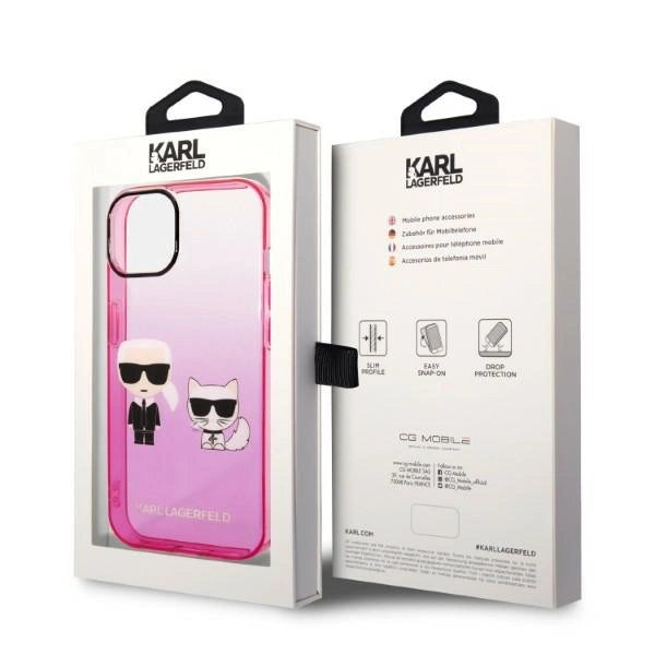 Karl Lagerfeld Gradient Ikonik Karl&Choupette Case for iPhone 14 Plus - Pink