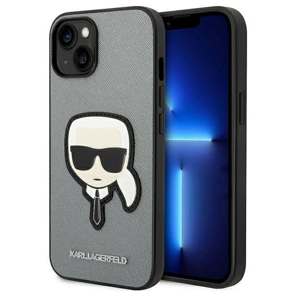 Karl Lagerfeld Saffiano Karl's Head Patch case for iPhone 14 - silver
