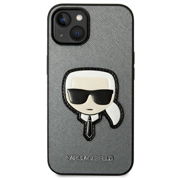 Karl Lagerfeld Saffiano Karl's Head Patch case for iPhone 14 - silver