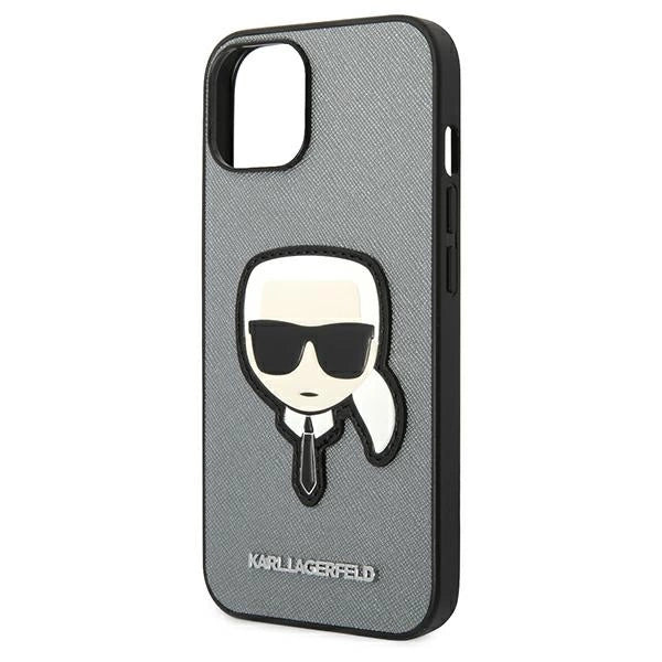 Karl Lagerfeld Saffiano Karl's Head Patch case for iPhone 14 - silver