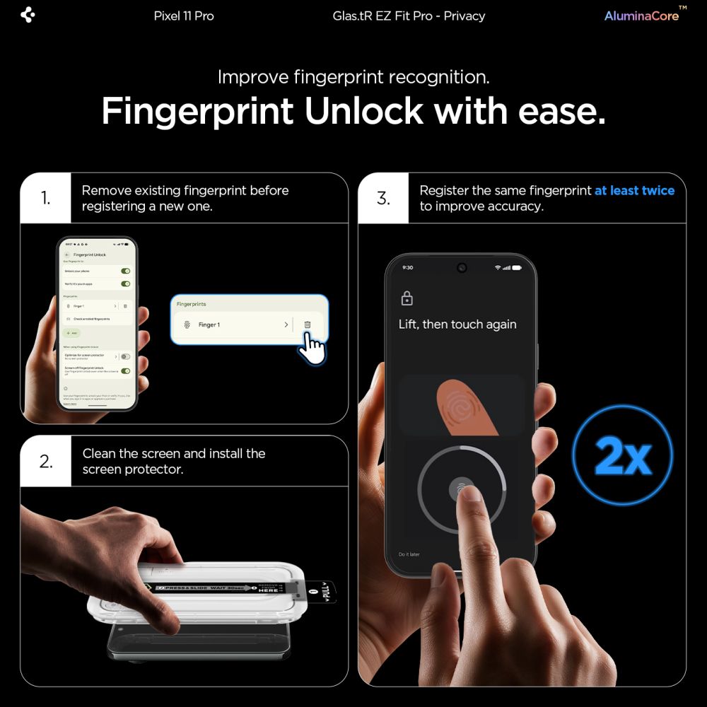 Privacyglas Spigen Glas.Tr Ez Fit Pro Ac 2 Pack Google Pixel 9/9 Pro / 10 Pro / 11 Pro Privacy