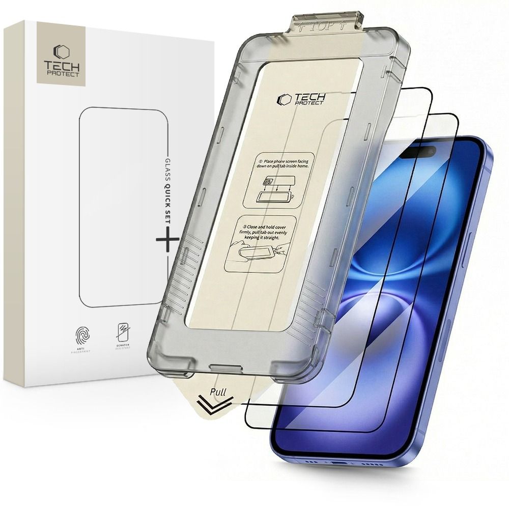 Hærdet Glas Tech Protect Quick Set+ 2 Pack Iphone 15/16 Sort