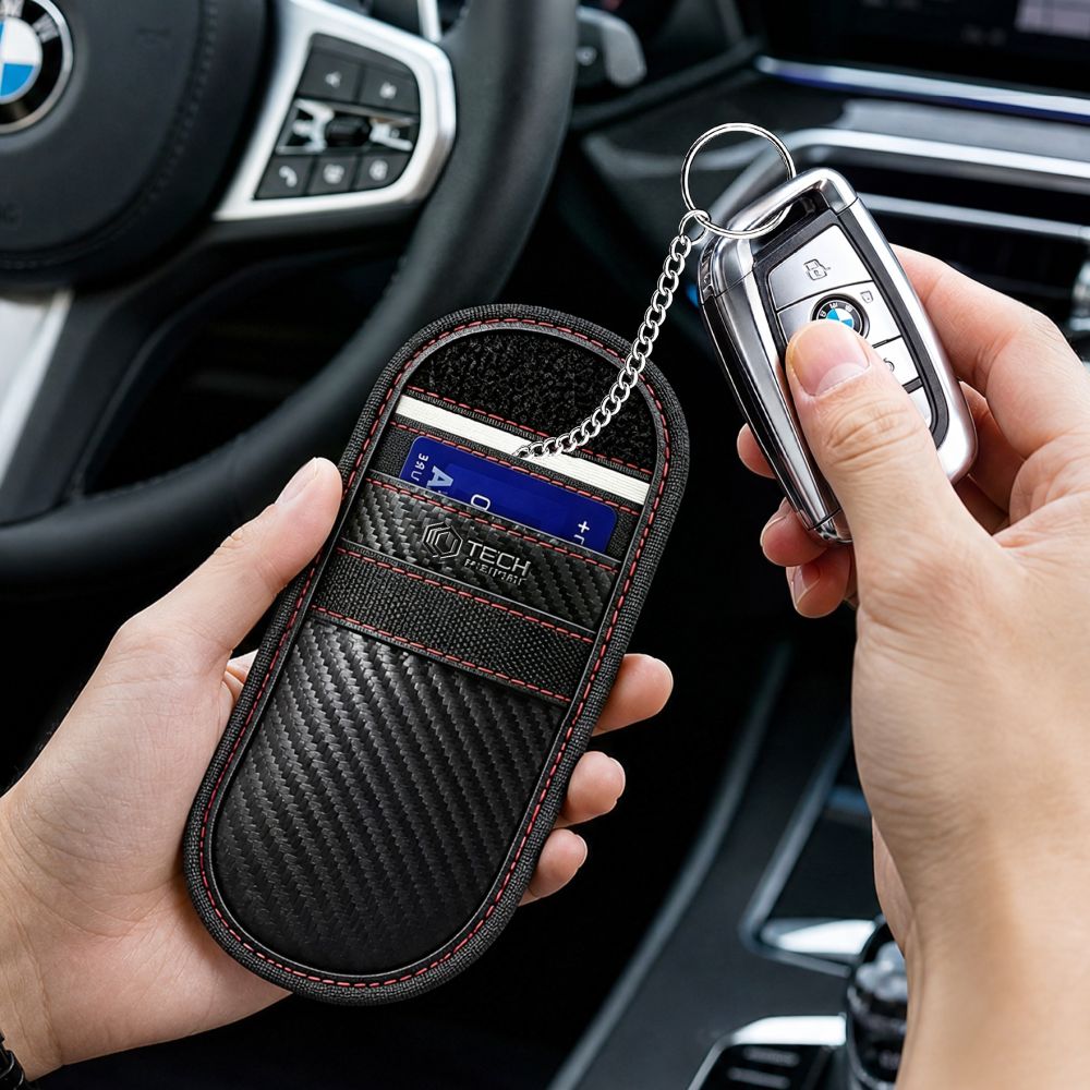 Tech Protect Klr100 Etui Nøglefri Rfid Signalblokker Kullstof Sort/Rød