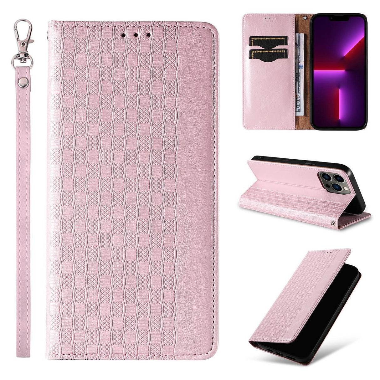 Magnet Strap Case til Samsung Galaxy S23+ Flip Wallet Mini Lanyard Stand Pink