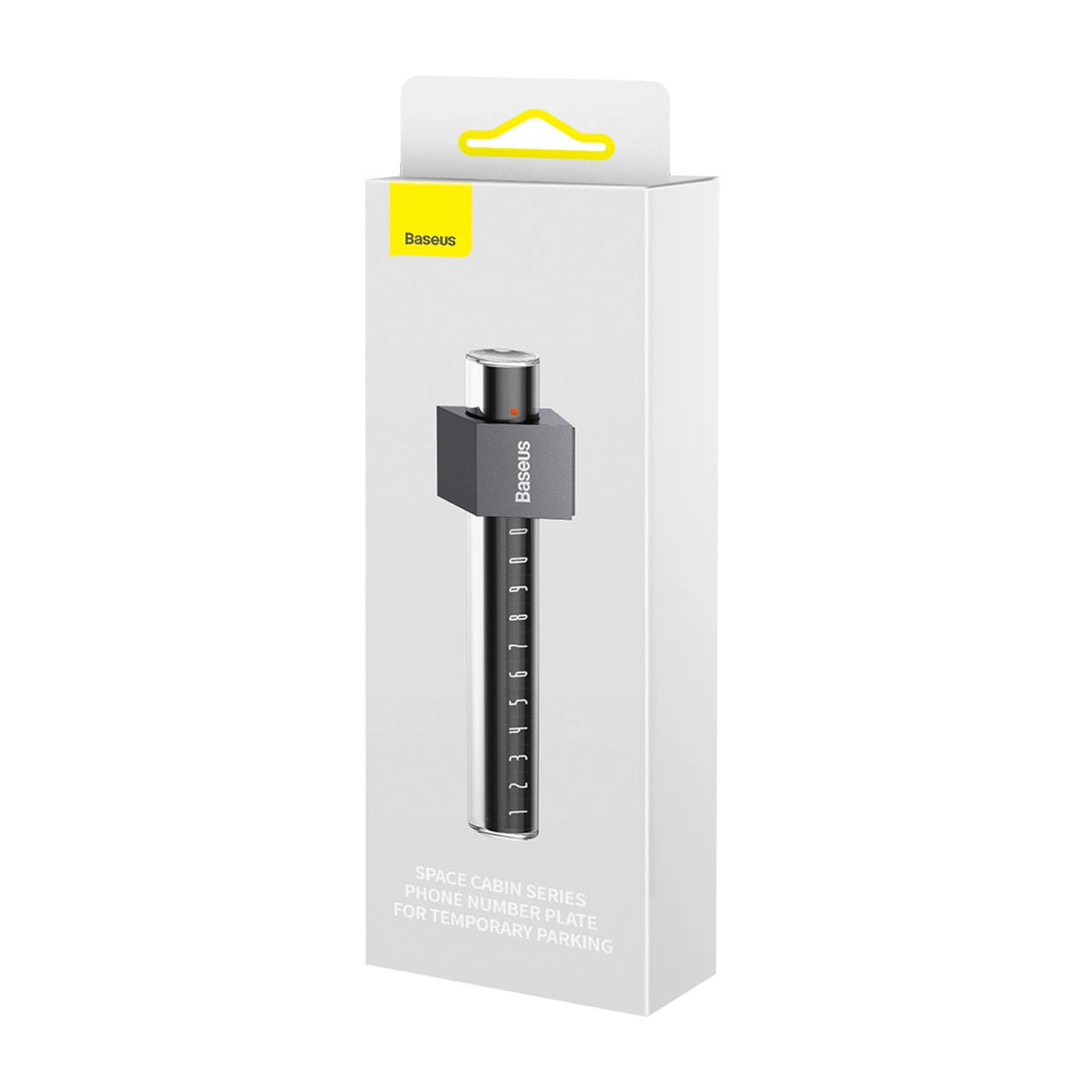 Baseus parkeringsskilt til telefonnummeret på det grå instrumentbræt