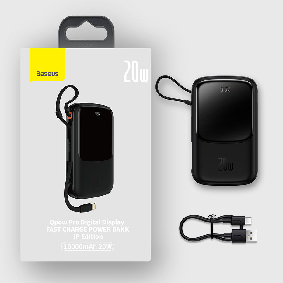 Powerbank 10000mAh 20W Baseus Qpow Pro Overseas Edition + USB C 3A Cable - Black
