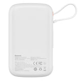 Baseus Qpow Digital Display powerbank med hurtig opladning 10000mAh 22.5W QC/PD/SCP/FCP med indbygget USB-C kabel hvid