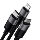 3in1 USB - micro USB / Lightning / USB C 3.5A 1.2m kabel Baseus StarSpeed - sort