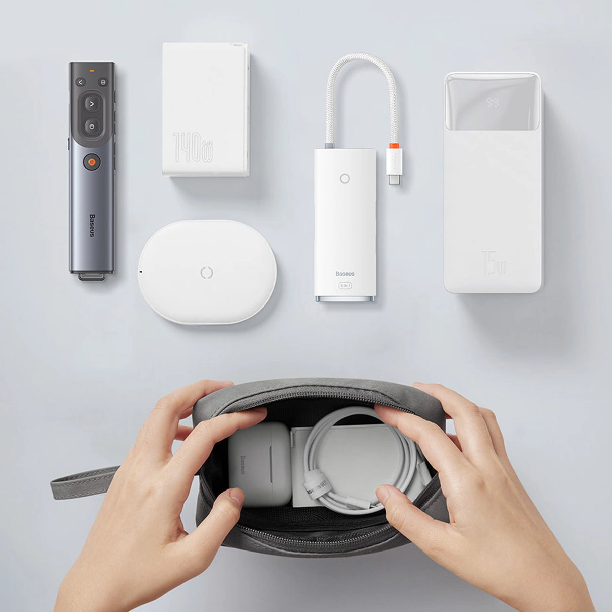 Baseus EasyJourney-serien lille rejsepose telefonpose, hovedtelefoner og andre små genstande grå