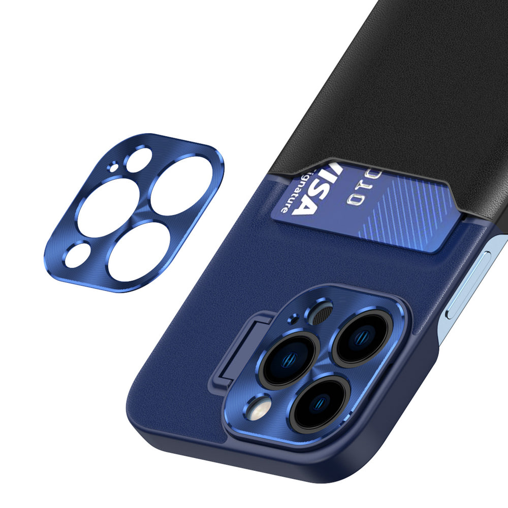Læder Stand Case Case for iPhone 14 Plus cover kort tegnebog med stand blå