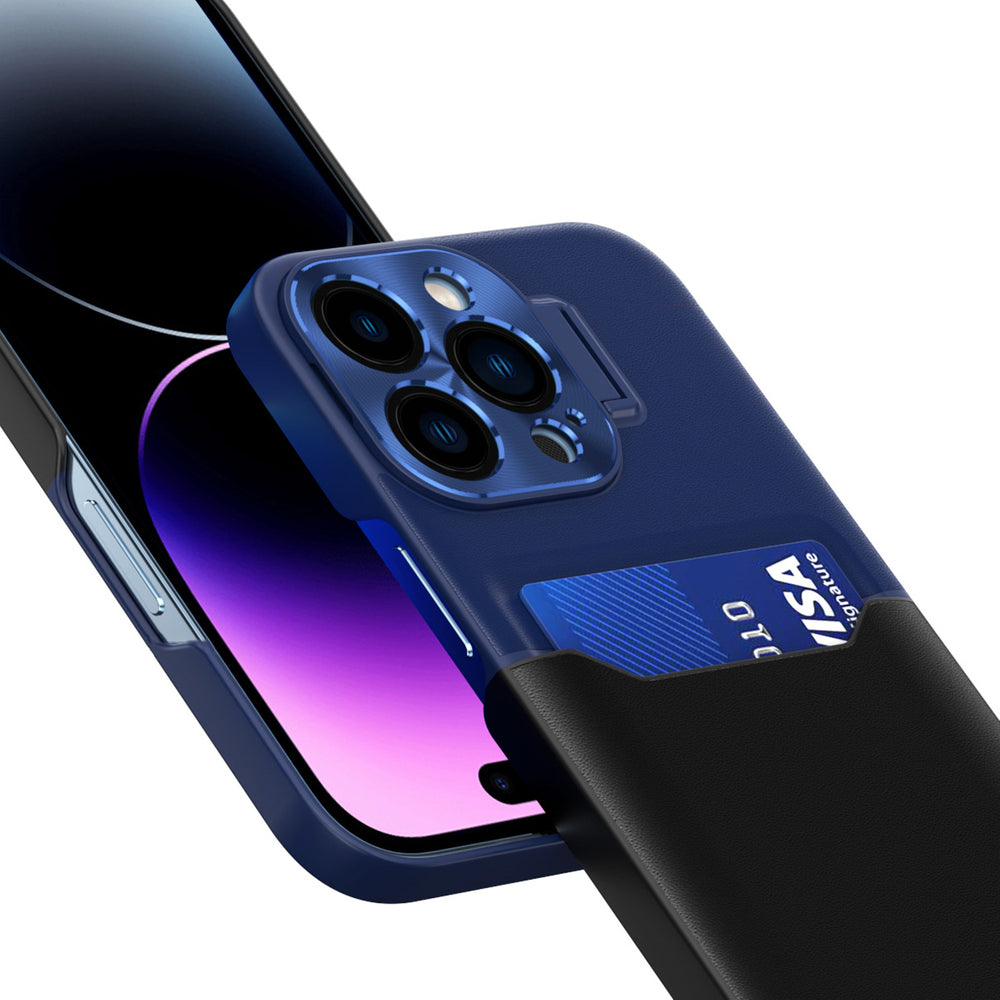 Læder Stand Case Case for iPhone 14 Plus cover kort tegnebog med stand blå