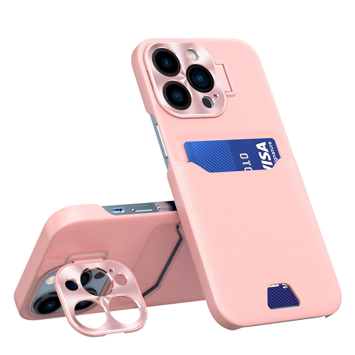 Læder Stand Case til iPhone 14 Pro Card Wallet Cover med Stand Pink
