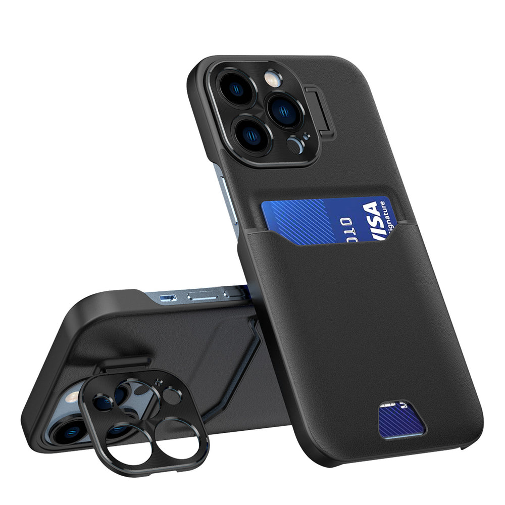 Læder Stand Case Case for iPhone 14 Pro cover kort tegnebog med stand sort