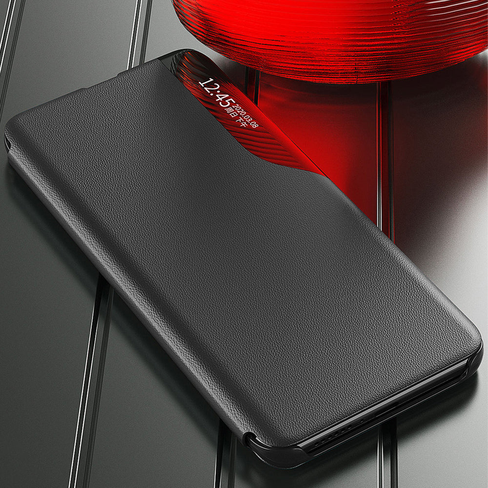 Eco Leather View Case case til Samsung Galaxy S23+ med flip stand rød
