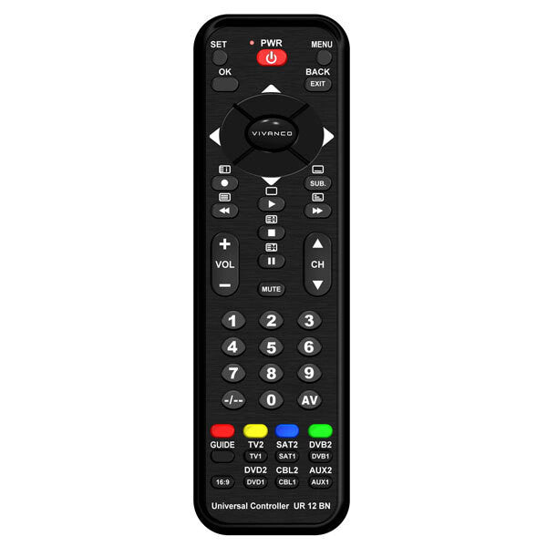 Vivanco UR 12 BN fjernbetjening CD/MD, DVD/Blu-ray, SAT, TV, TV set-top-boks, VCR Tryk på knapper
