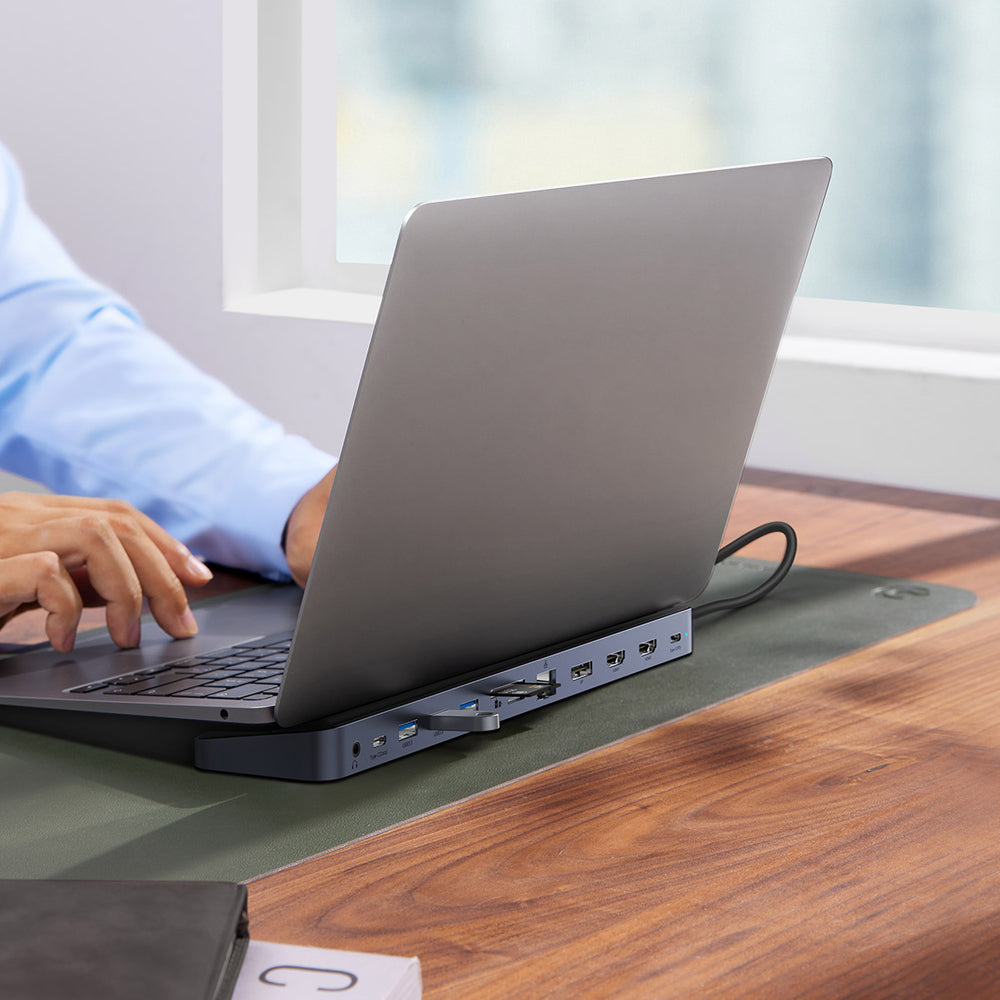 Baseus EliteJoy Gen2 Universal 12-in-1 USB HUB with 25cm USB-C Cable, Notebook Stand, USB-A / USB-C / DP / HDMI / SD / TF / RJ45 / 3.5mm Jack / PD 100W Gray (WKSX030213)