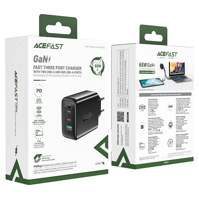 Acefast hurtigoplader GaN (2x USB-C / USB-A) PPS / PD / QC4 + 65W hvid (A41)