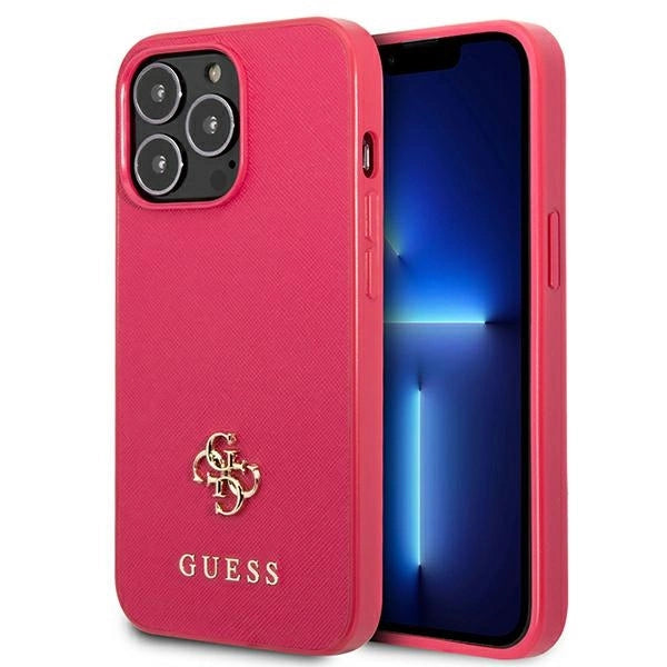 Guess Saffiano 4G Small Metal Logo-hylster til iPhone 13 Pro / 13 - pink