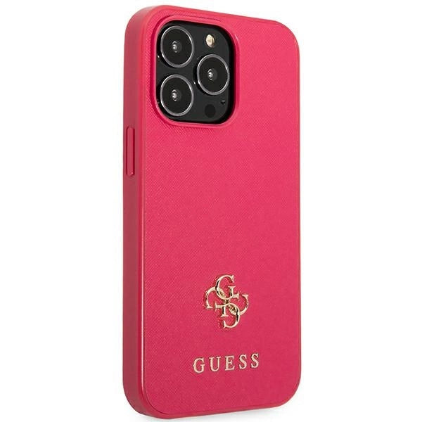 Guess Saffiano 4G Small Metal Logo-hylster til iPhone 13 Pro / 13 - pink
