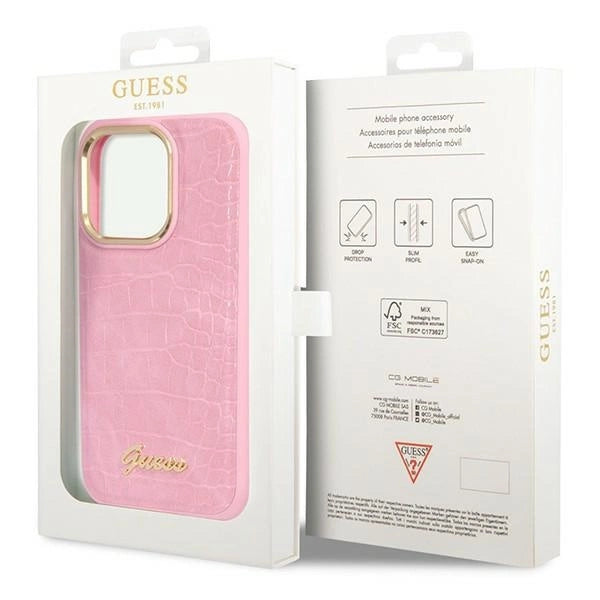 Guess Croco Collection case for iPhone 14 Pro - pink