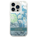 Guess Flower Liquid Glitter case for iPhone 14 Pro Max - green
