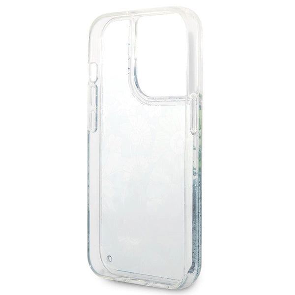 Guess Flower Liquid Glitter case for iPhone 14 Pro Max - green