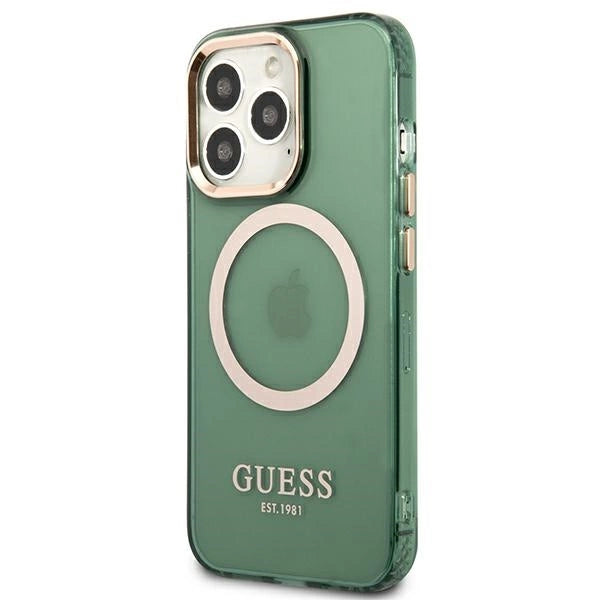 Guess GUHMP13LHTCMA iPhone 13 Pro / 13 6.1" green/khaki hard case Gold Outline Translucent MagSafe