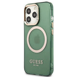 Guess GUHMP13LHTCMA iPhone 13 Pro / 13 6.1" green/khaki hard case Gold Outline Translucent MagSafe