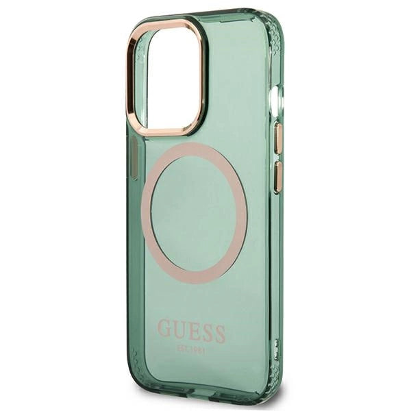 Guess GUHMP13LHTCMA iPhone 13 Pro / 13 6.1" green/khaki hard case Gold Outline Translucent MagSafe