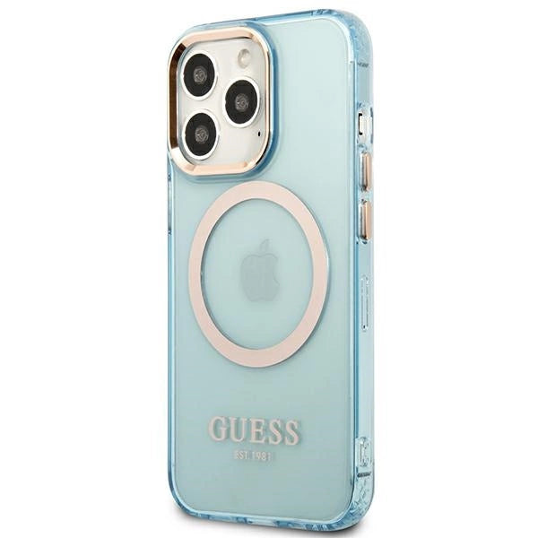 Guess Gold Outline Translucent MagSafe case for iPhone 13 Pro / iPhone 13 - blue