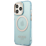 Guess Gold Outline Translucent MagSafe case for iPhone 13 Pro / iPhone 13 - blue