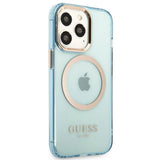 Guess Gold Outline Translucent MagSafe case for iPhone 13 Pro / iPhone 13 - blue