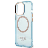 Guess Gold Outline Translucent MagSafe case for iPhone 13 Pro / iPhone 13 - blue