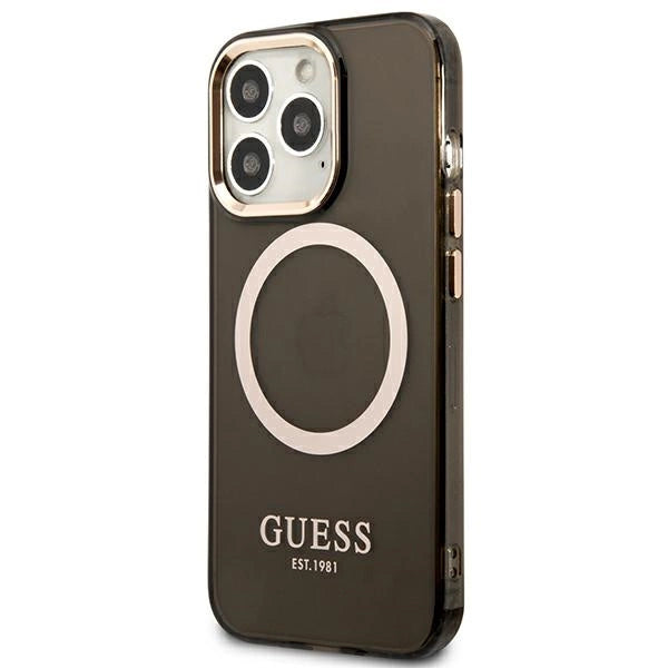 Guess Gold Outline Translucent MagSafe Case for iPhone 13 Pro / iPhone 13 - Black
