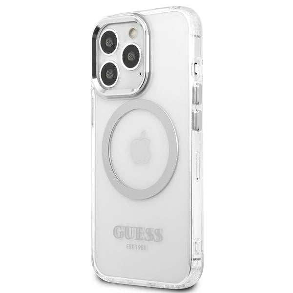Guess Metal Outline MagSafe-hylster til iPhone 13 Pro / iPhone 13 - sølv