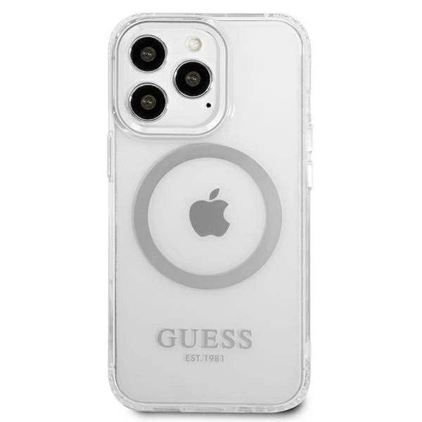 Guess Metal Outline MagSafe-hylster til iPhone 13 Pro / iPhone 13 - sølv