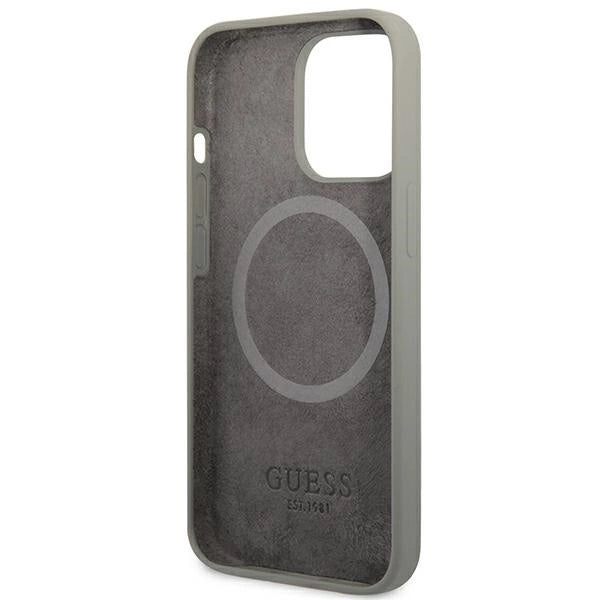 Guess GUHMP13LSPLG iPhone 13 Pro / 13 6.1" grey/grey hard case Silicone Logo Plate MagSafe