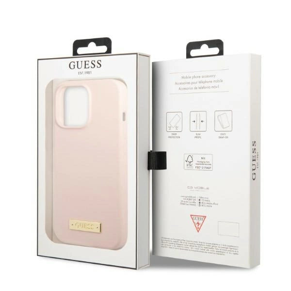 Guess GUHMP13LSPLP iPhone 13 Pro / 13 6.1" pink/pink hard case Silicone Logo Plate MagSafe