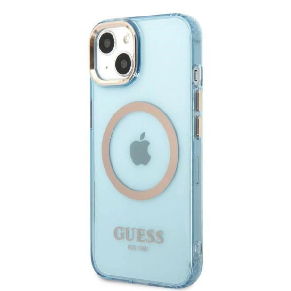 Guess Gold Outline Translucent MagSafe case for iPhone 13 - blue