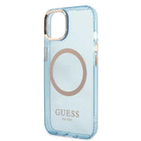 Guess Gold Outline Translucent MagSafe case for iPhone 13 - blue