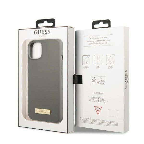 Guess GUHMP13MSPLG iPhone 13 6.1" grey/grey hard case Silicone Logo Plate MagSafe