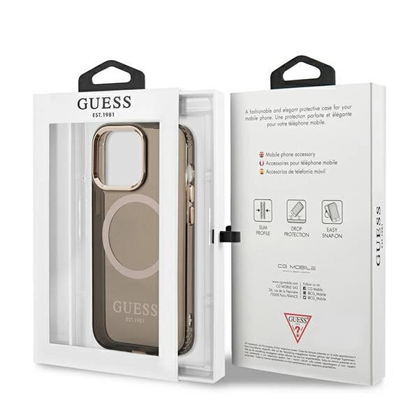 Guess Gold Outline Translucent MagSafe-foder for iPhone 13 Pro Max - sort