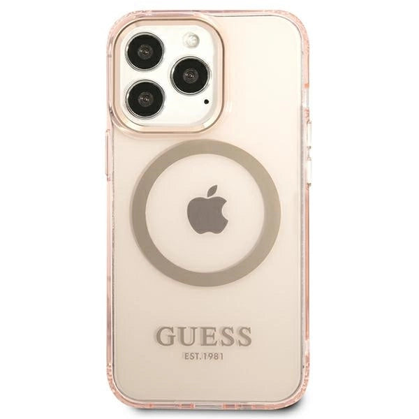 Guess Gold Outline Translucent MagSafe case for iPhone 13 Pro Max - pink