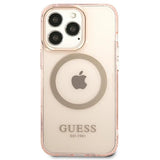 Guess Gold Outline Translucent MagSafe case for iPhone 13 Pro Max - pink