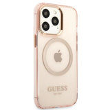 Guess Gold Outline Translucent MagSafe case for iPhone 13 Pro Max - pink