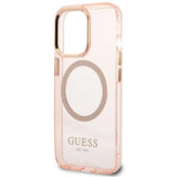 Guess Gold Outline Translucent MagSafe case for iPhone 13 Pro Max - pink