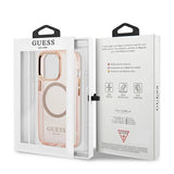 Guess Gold Outline Translucent MagSafe case for iPhone 13 Pro Max - pink