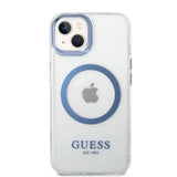 Guess Metal Outline MagSafe-hylster til iPhone 14 Plus - blå