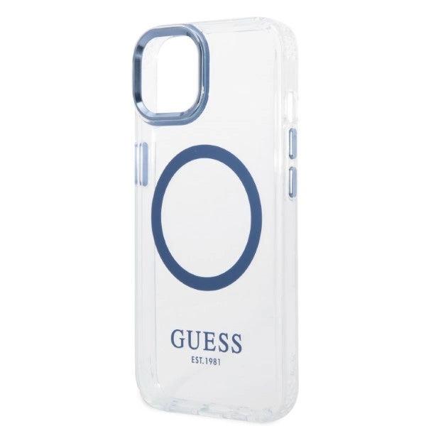 Guess Metal Outline MagSafe-hylster til iPhone 14 Plus - blå