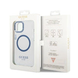 Guess Metal Outline MagSafe-hylster til iPhone 14 Plus - blå